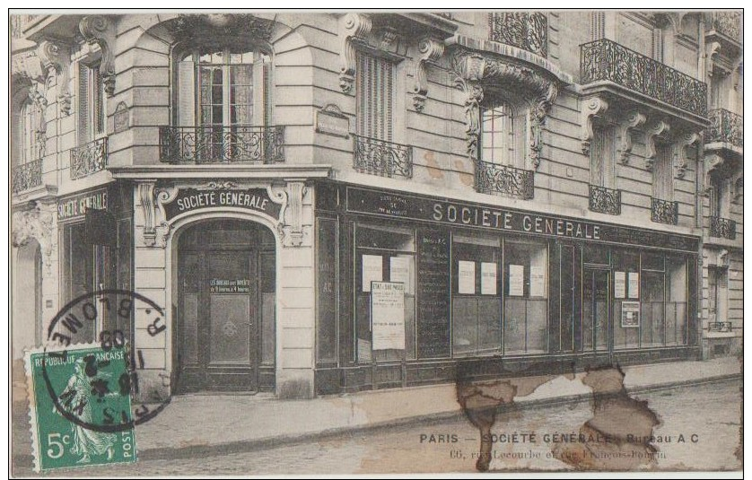 CPA 75 PARIS 66 Rue Lecourbe Banque Société Générale Agence Bureau A.C 1909 - District 15