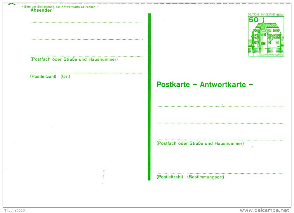 BERLIN. Carte Pré-timbrée De 1980. Château De Inzlingen. - Postkarten - Ungebraucht