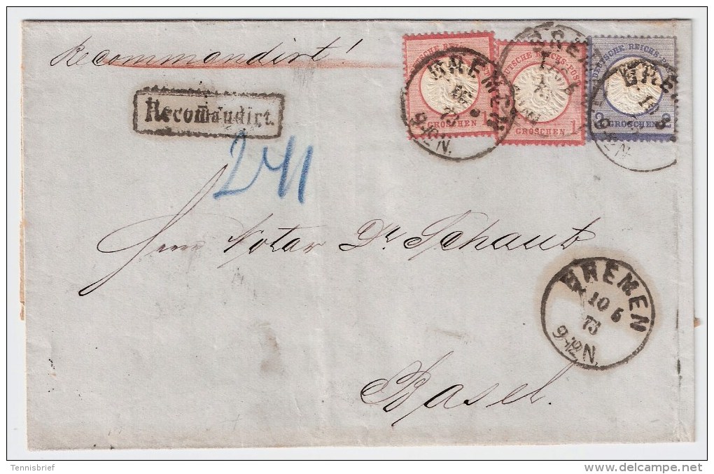 DR, 1873, Reco-Ausland , 4 Gr.  " BREMEN " #4628 - Briefe U. Dokumente