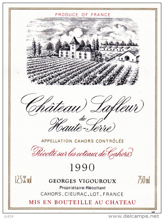 ETIQUETTE NEUVE VIN CAHORS Château Lafleur De Haute Serre 1990 Vigouroux Propiétaire à Cieurac Lot - Cahors