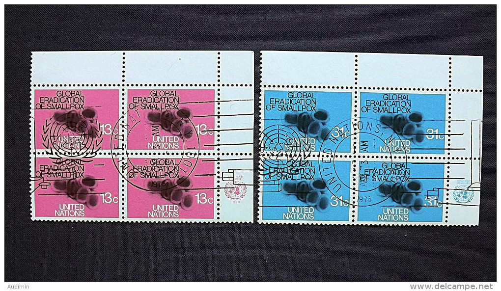 UNO-New York 318/9 Yv 286/7 Sc 294/5 Oo/FDC-cancelled EVB ´B´, Weltweite Ausrottung Der Pocken - Used Stamps