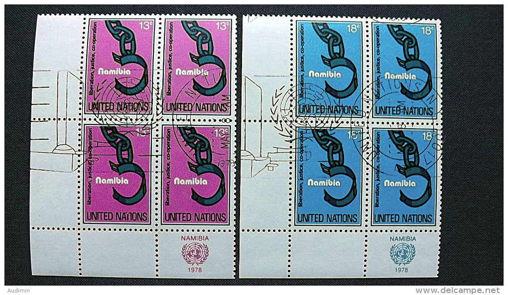 UNO-New York 320/1 Yv 288/9 Sc 296/7 Oo/FDC-cancelled EVB ´C´, Namibia: Befreiung, Gerechtigkeit, Zusammenarbeit - Oblitérés