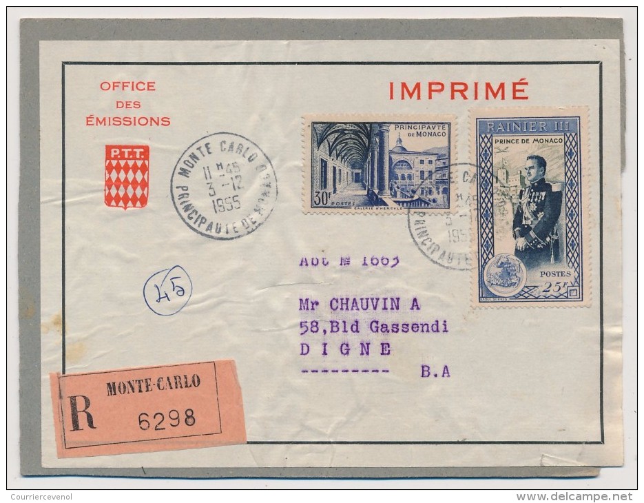 MONACO => 1 Fragment D'emballage (colis Ou Grosse Enveloppe Carton) - Affranchissement Composé 1955 - Covers & Documents