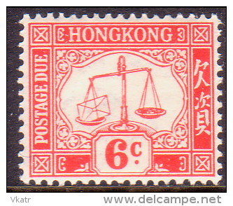 HONG KONG 1938 SG #D8 6c MLH Scarlet Postage Due - Postage Due