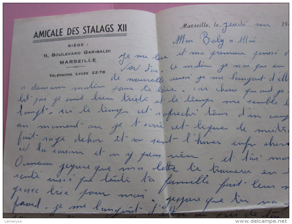 1949 LETTRE D'AMOUR ENTETE AMICALE DES STALAGS XII "MA JEANNE A MOI"..."JE T'ADORE" LIRE...MANUSCRIT N°2 - Manuscripts