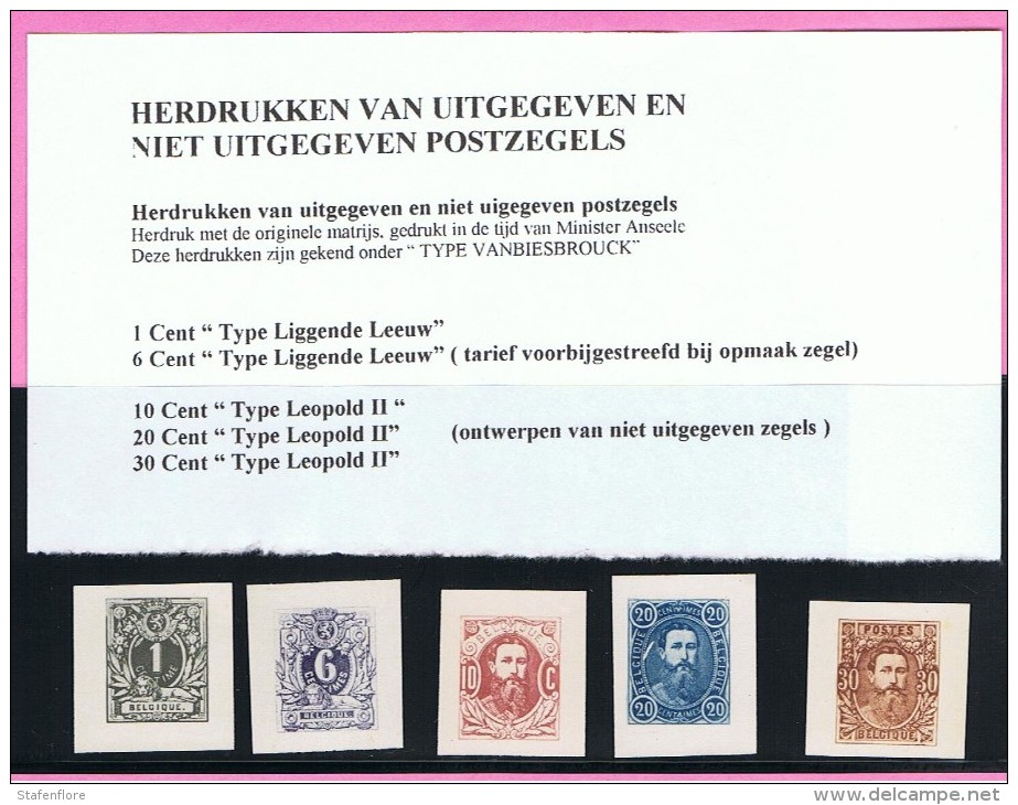 Lot Herdrukken  Van Niet Uitgegeven Belgische En Congolese Postzegels " Type Vanbiesbrouck"  Congo, België - Autres & Non Classés