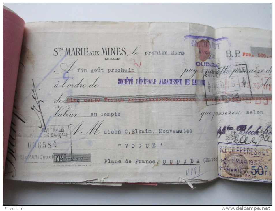 Frankreich 1933 Kolonie Marokko Sparbuch / Societe Generale Alsacienne de Banque. Mit Fiskalmarken!! Oudjda Maroc