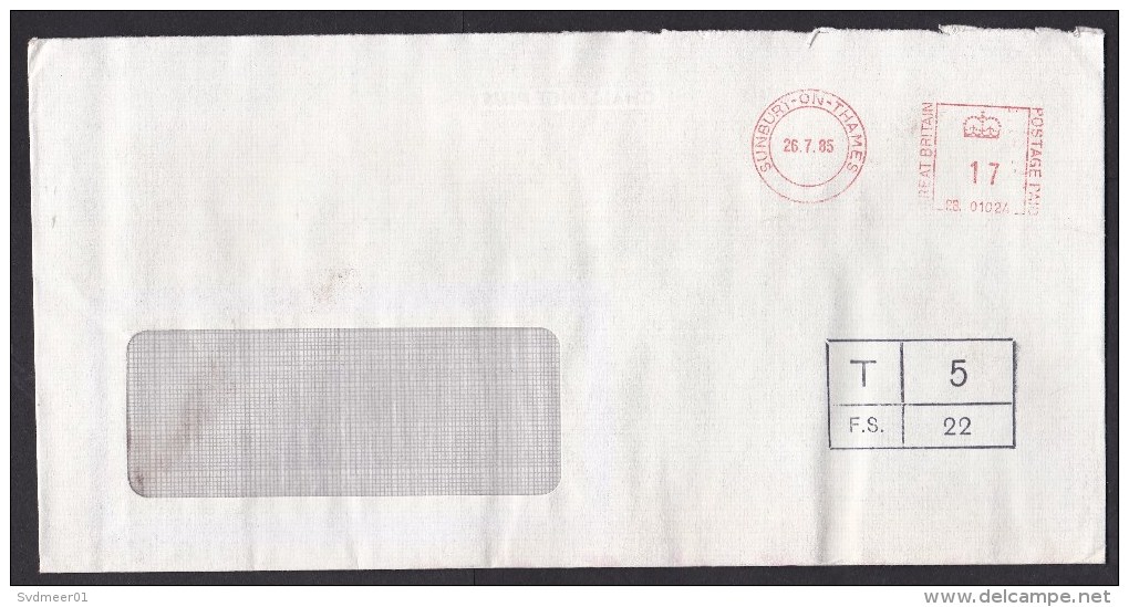 UK: Cover, 1985, Meter Cancel, Sunbury-on-Thames, Postage Due Cancel, Taxed, To Pay (minor Discolouring) - Brieven En Documenten