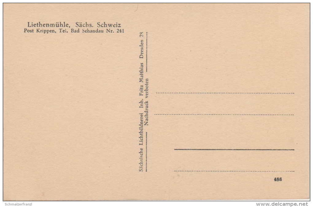 AK Sächsische Schweiz Gasthaus Liethenmühle Mühle Kleinhennersdorf Bei Krippen Bad Schandau Königstein Papstdorf Schöna - Kleinhennersdorf