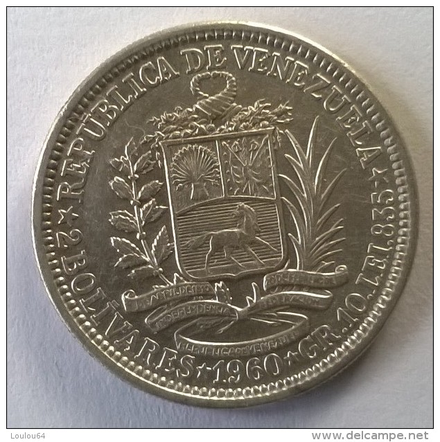 Monnaie - Venezuela - 2 Bolivares 1960 - Argent - Superbe - - Venezuela