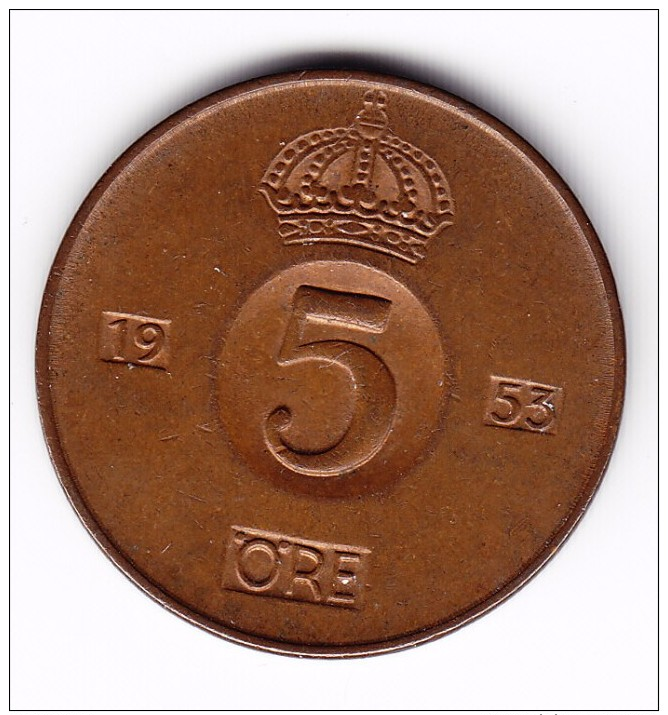 1953 Sweden 5  Ore Coin - Sweden