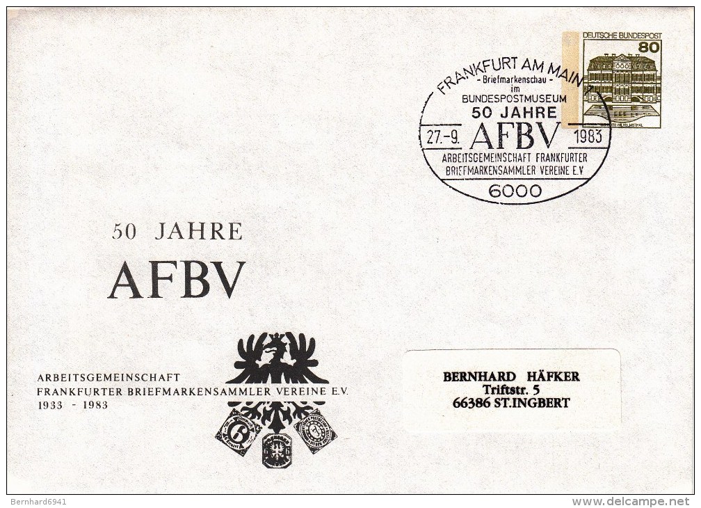 PU 117/108  50 Jahre AFBV - Arbeitsgemeinschaft Frankfurter Briefmarkensammler Vereine E.V., Frankfurt Am Main 1 - Sobres Privados - Usados