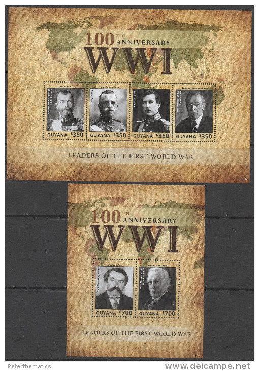 GUYANA ,2014, MNH,WWI, LEADERS OF WWI, TSAR NICHOLAS, KING ALBERT I , PRESIDENT WILSON,SHEETLET+S/S, HIGH FV - WW1