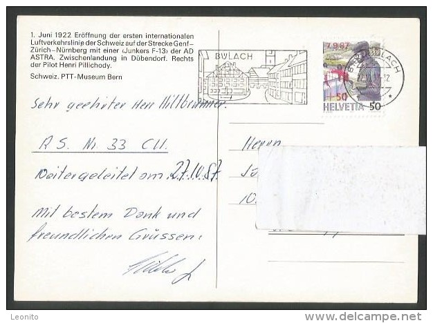 JUNKERS F-13 Der AD ASTRA 1922 Genf - Zürich - Nürnberg Briefmarke Zuschlag Unwetter 1987 - 1946-....: Modern Tijdperk