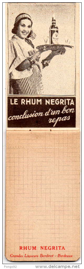 Carnet Vierge RHUM NEGRITA, Grandes Liqueurs Bardinet Bordeaux  (cl.3cd) - Publicités