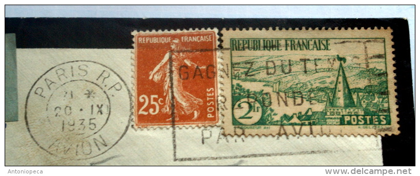 FRANCIA 1935 - 2 FRANCHI E CENT 25 SU LETTERA VIAGGIATA PAR AVION - Storia Postale