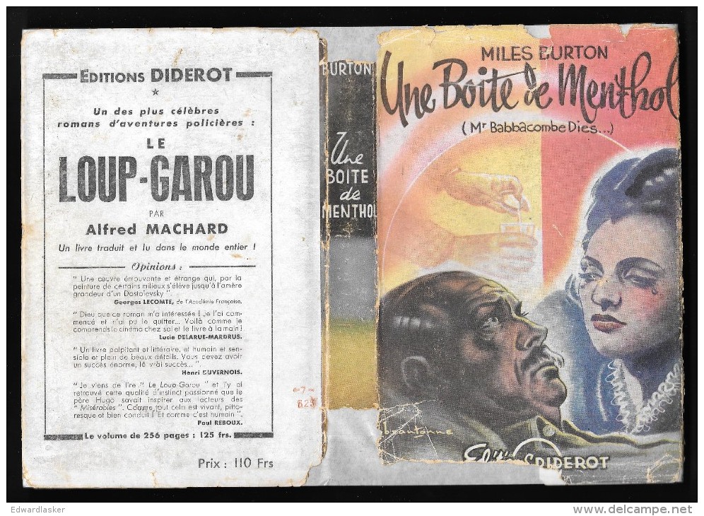 UNE BOITE DE MENTHOL //Miles BURTON - Jaquette De Brantonne - 1946 - Diderot, Ed.