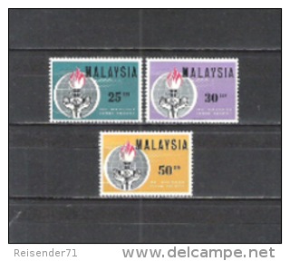 Malaysien Malaysia 1964 Geschichte Persönlichkeiten Eleanor Roosevelt Äskulapstab Freiheit Fackel Hände, Mi. 8-0 ** - Malaysia (1964-...)