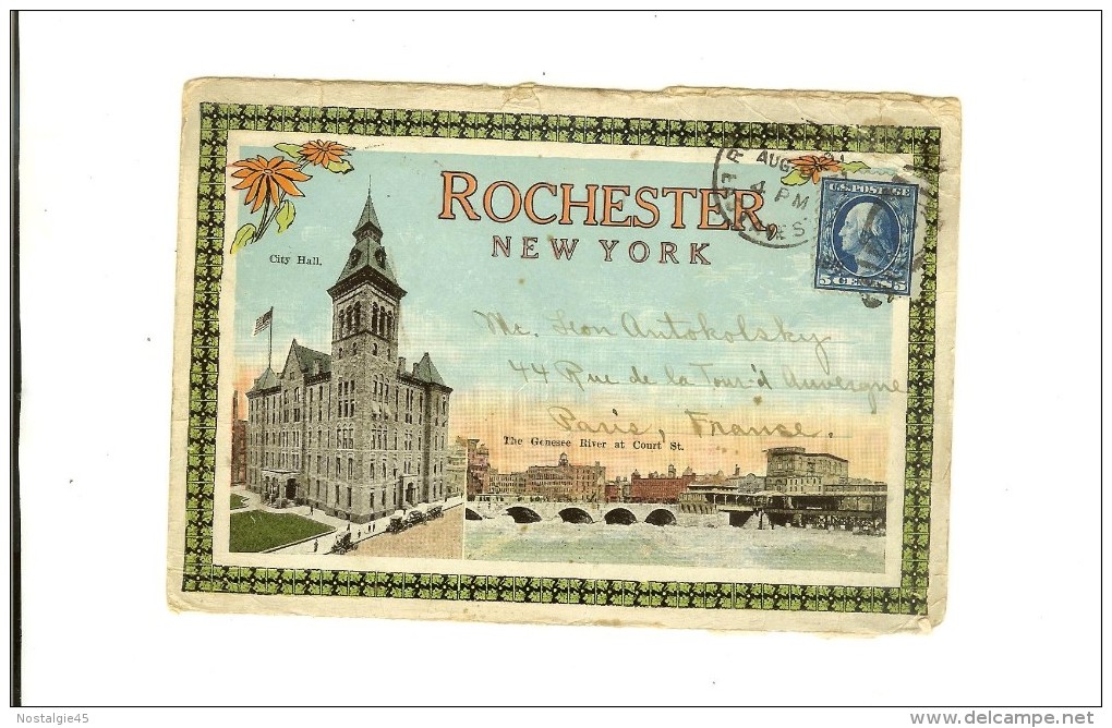 City Hall Rochester New York The Genesee River At Court St - Stamp  Year 1919  -2 Scans - Rochester