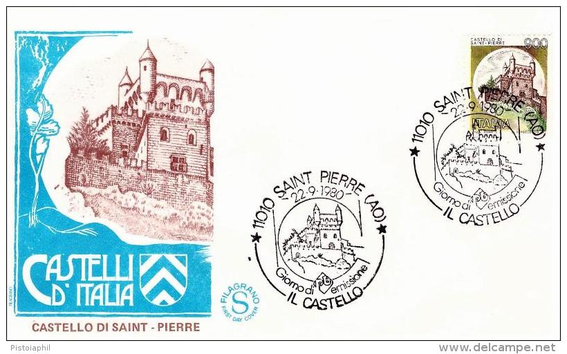 Fdc Filagrano: CASTELLO DI SAINT PIERRE  L.900 (1980); No Viaggiata; AS_Siant Pierre - FDC