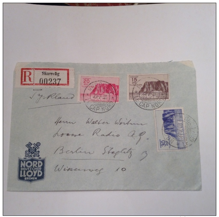 Norvége Norway  1930 First NORDKAP Set Cover LE CAP NORD 1933 > Berlin "Nord Deutscher Lloyd" + Nordkapp 1957 FDC - Covers & Documents