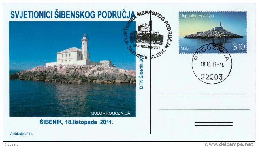 Croatia 2011 - Mulo Lighthouse - Topic Postcard , Canceled With Comm.cancel + Cancel Of Nearest Post Office--FDC - Leuchttürme