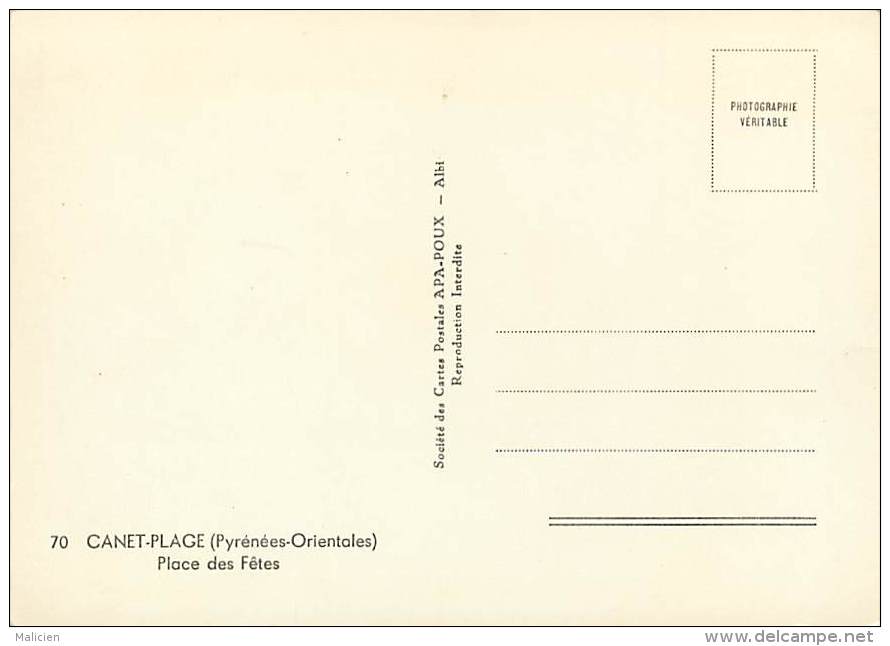 Grds Formats Div.- Ref R343- Pyrenees Orientales - Canet Plage - Place Des Fetes - Carte Bon Etat - - Canet En Roussillon