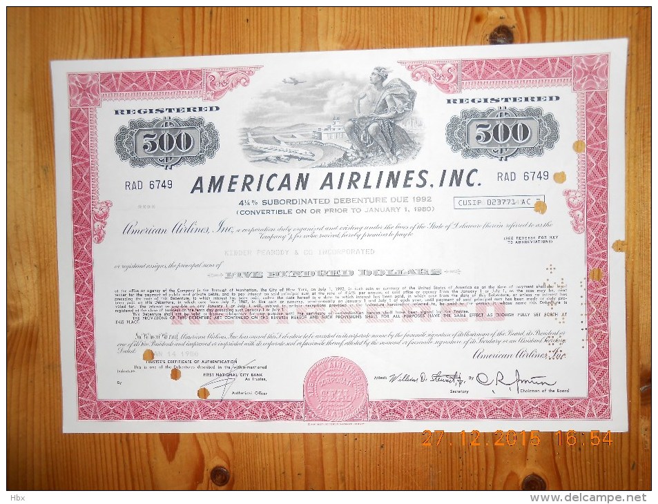 American Airlines - $500 - 1980 - Aviation