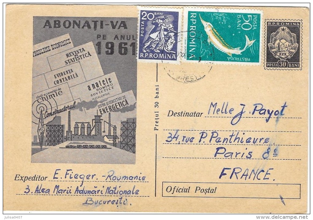 ROUMANIE Carte Entier Postal Abonati Va Pe Anul  1961 - Roumanie