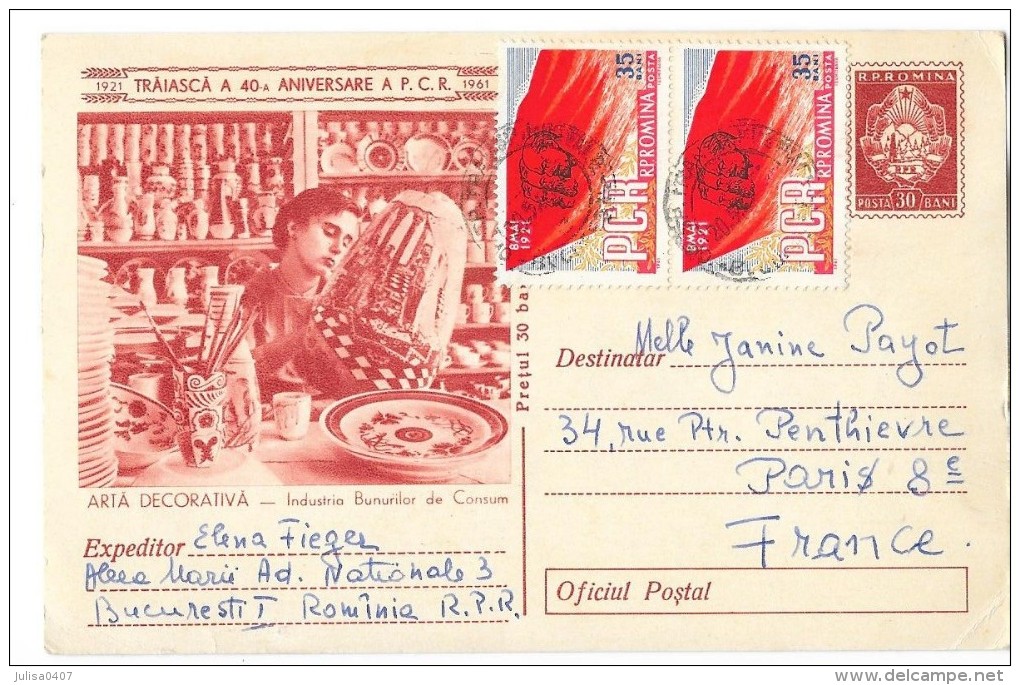 ROUMANIE Carte Entier Postal Arta Decorativa Industria Bunurilor De Consum   1961 - Roemenië