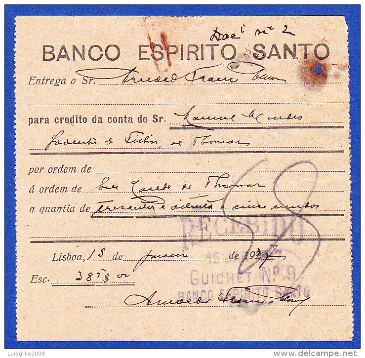 Portugal, Bank Deposit Document / Document Dépôt Bancaire - Banco Espírito Santo, 1933 - Cheques & Traveler's Cheques