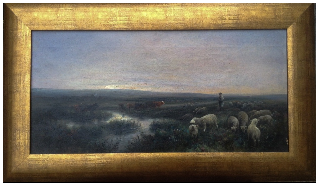 Antique Impressionist Austrian Emil Barbarini (1855-1933) Oil Painting Shepherd Sunset FREE SHIPPING - Oils