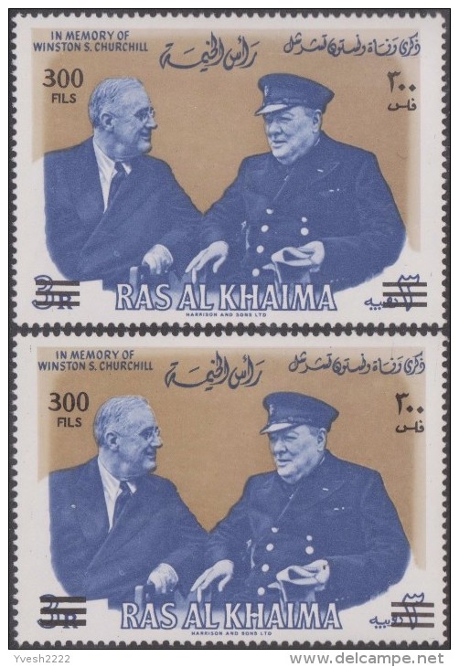 Ras Al Khaima 1966 Michel 87. En Mémoire De Wiston Churchill, Prix Nobel De Littérature. Surcharges Mate Et Brillante - Sir Winston Churchill