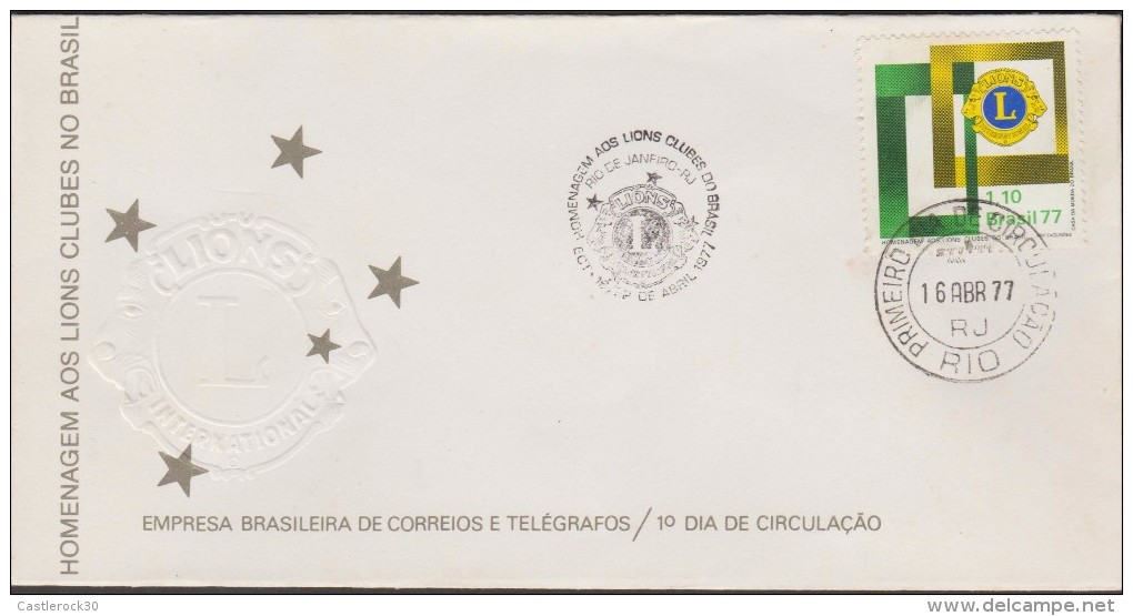 O) 1977 BRAZIL, TRIBUTE TO LIONS CLUB, FDC XF - FDC