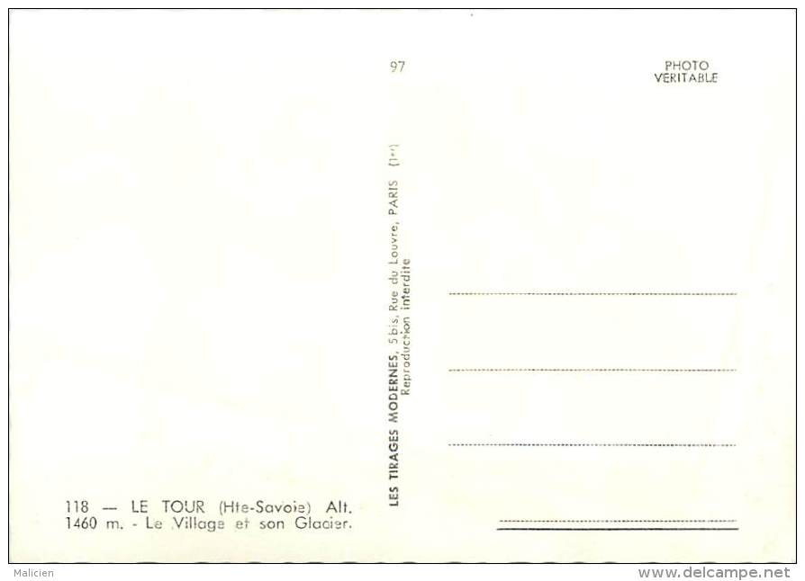 Gd Format Div.- Ref R297- Haute Savoie - Le Tour - Le Village Et Son Glacier  - Petit Plan Voiture - Carte Bon Etat - - Sonstige & Ohne Zuordnung