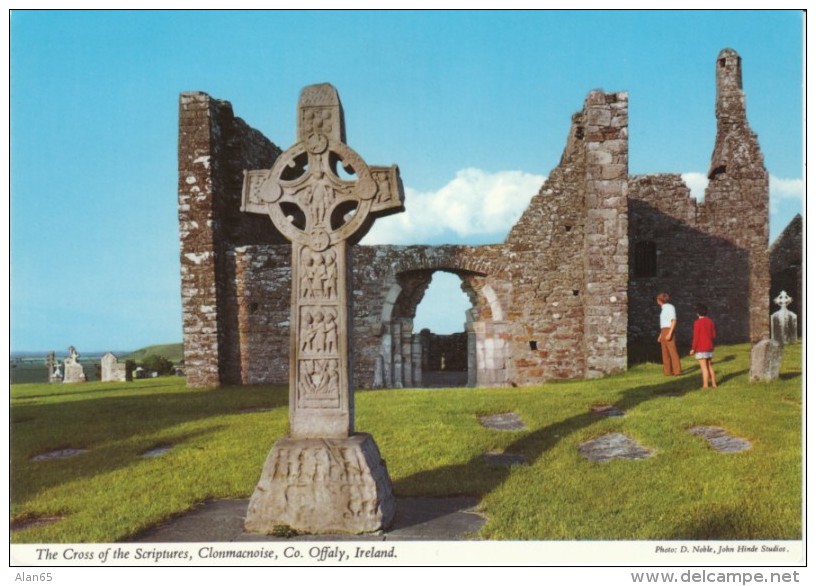 Clonmacnoise County Offaly Ireland, Cross Of The Scriptures, King Flan's Cross, Ruins, C1960s/70s Vintage Postcard - Offaly