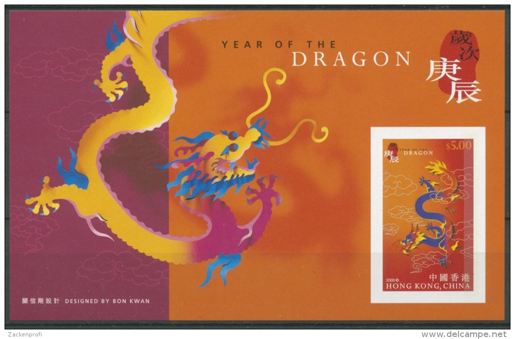 Hongkong 2000 Chin. Neujahr Jahr Des Drachen Block 70 Postfrisch (C8565) - Neufs