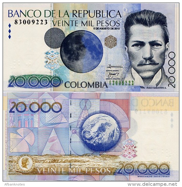 COLOMBIA        20,000 Pesos        P-454       6.8.2010       UNC  [ 20000 ] - Colombia