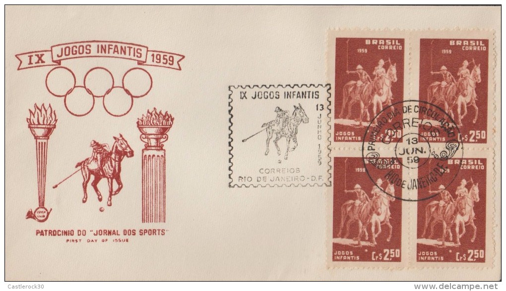 O) 1959 BRAZIL, EQUESTRIAN POLO, IX PLAYGROUND, HORSES, FDC WITH TONED - FDC