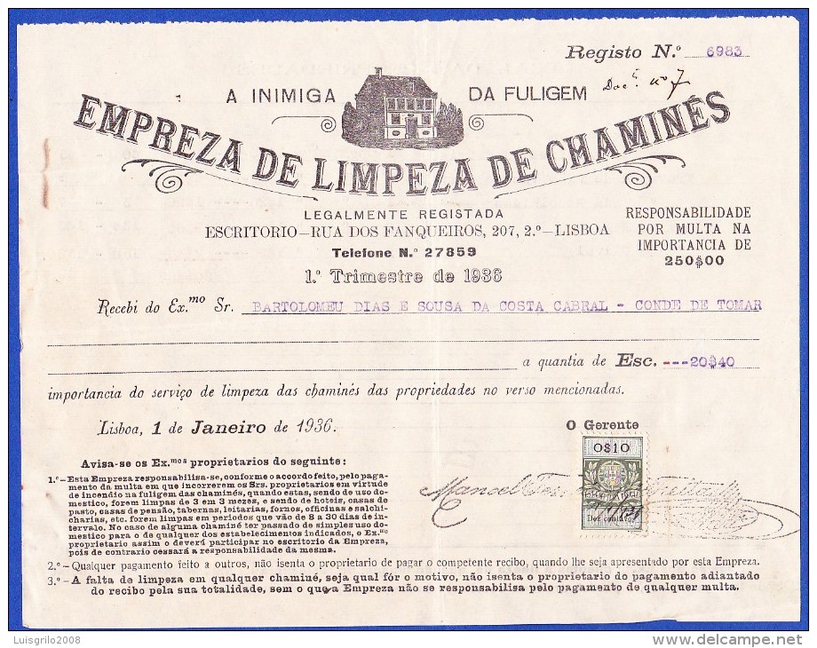 1936 - EMPREZA DE LIMPEZA DE CHAMINÉS - RUA DOS FANQUEIROS, 207 . LISBOA - Portugal