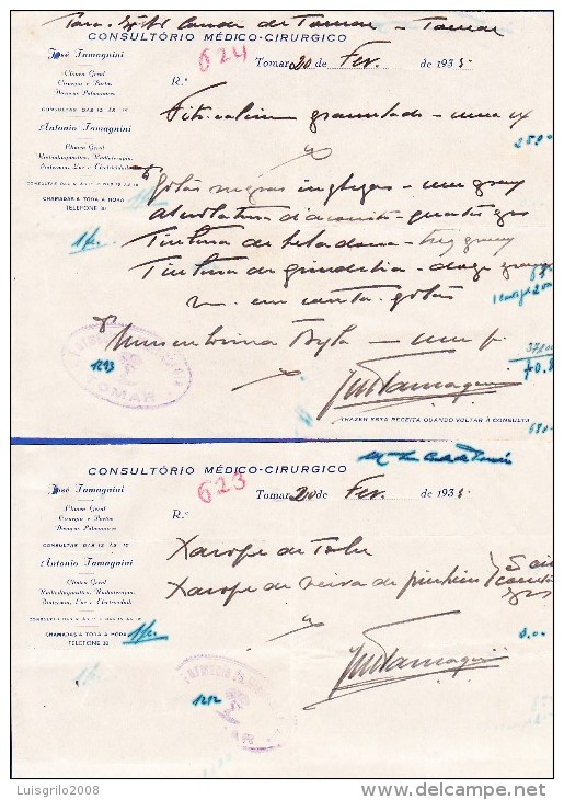 1935 - CONSULTÓRIO MÉDICO-CIRURGICO, JOSÉ TAMAGNINI - TOMAR -- 2 RECEITAS - Portugal