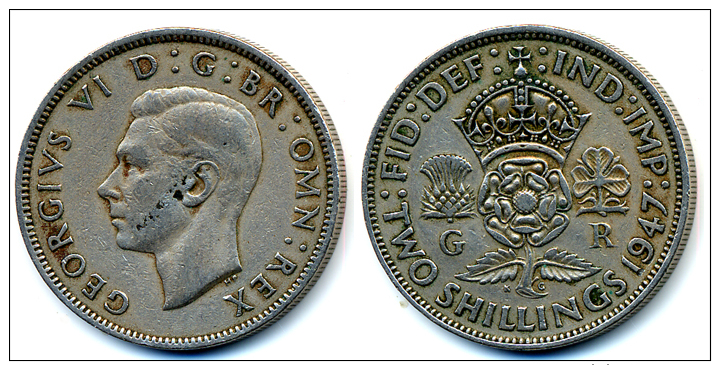 1947 Great Britain 2 Shillings Coin - Andere & Zonder Classificatie