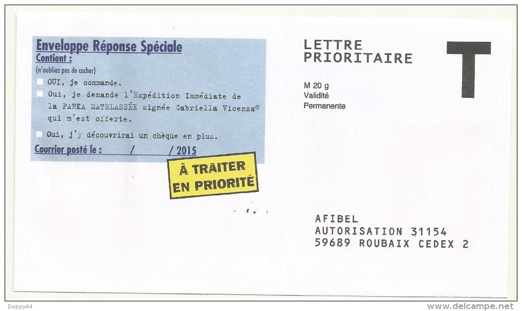 ENVELOPPE T  LETTRE PRIORITAIRE AFIBEL - Buste Risposta T