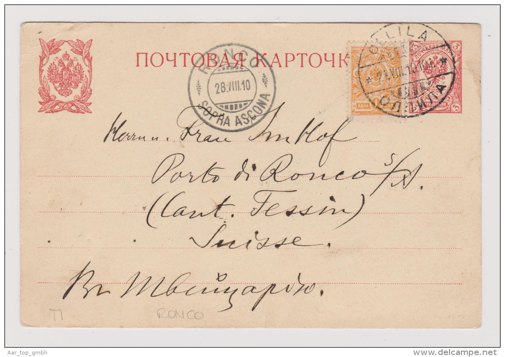 Heimat TI Ronco 1910-08-28 AK-O A. GS Aus Russland Ollila - Stamped Stationery