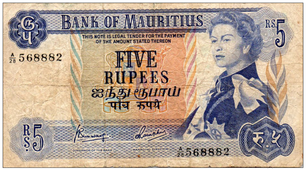 MAURITIUS : 5 Rupees 1967 (fine) - Maurice