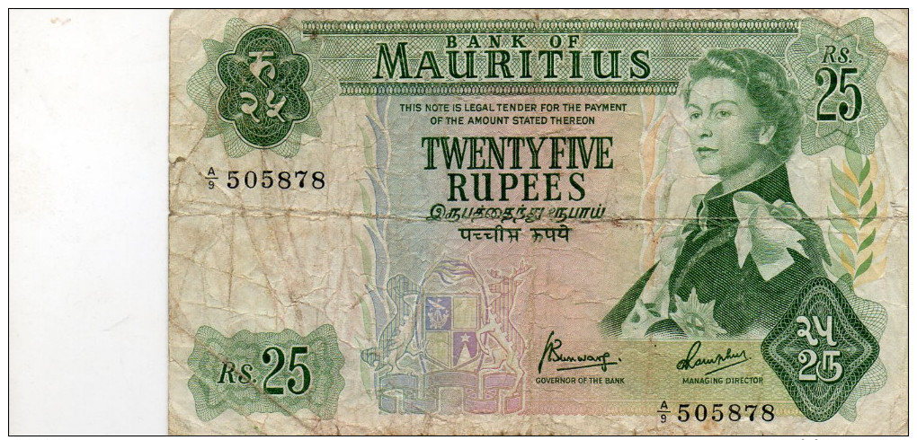 MAURITIUS : 25 Rupees 1967 (fine) - Maurice