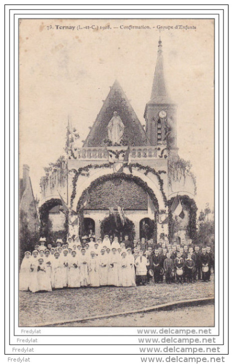 MAR -  TERNAY  EN LOIR ET CHER  CONFIRMATION  1908  GROUPE ENFANTS     CPA  CIRCULEE - Autres & Non Classés