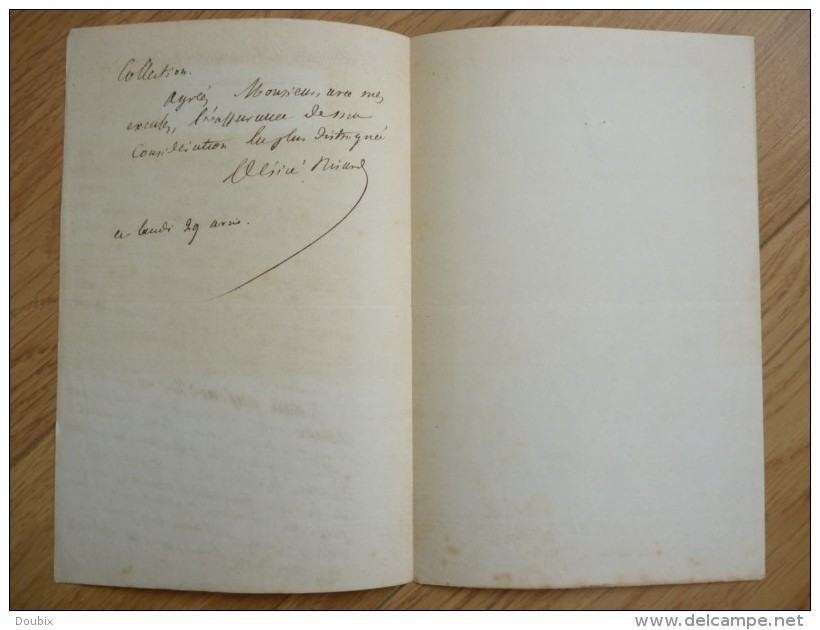 Désiré NISARD (1806-1888) - Critique ACADEMIE FRANCAISE - Directeur Ecole Normale - Autographe - Autres & Non Classés