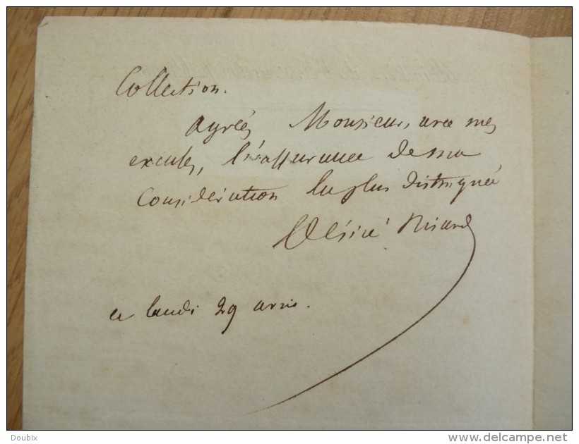 Désiré NISARD (1806-1888) - Critique ACADEMIE FRANCAISE - Directeur Ecole Normale - Autographe - Autres & Non Classés