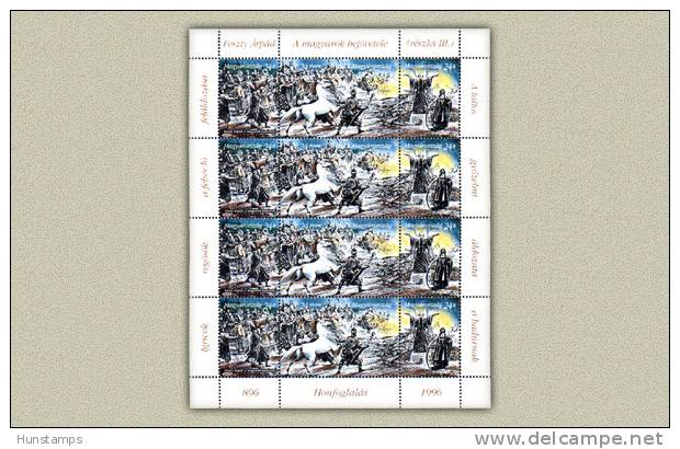 Hungary 1996. Animals / Horses / Feszty Panorama III. Complete Sheet MNH (**) Michel: 4368-4370 In Sheet - Emisiones Locales